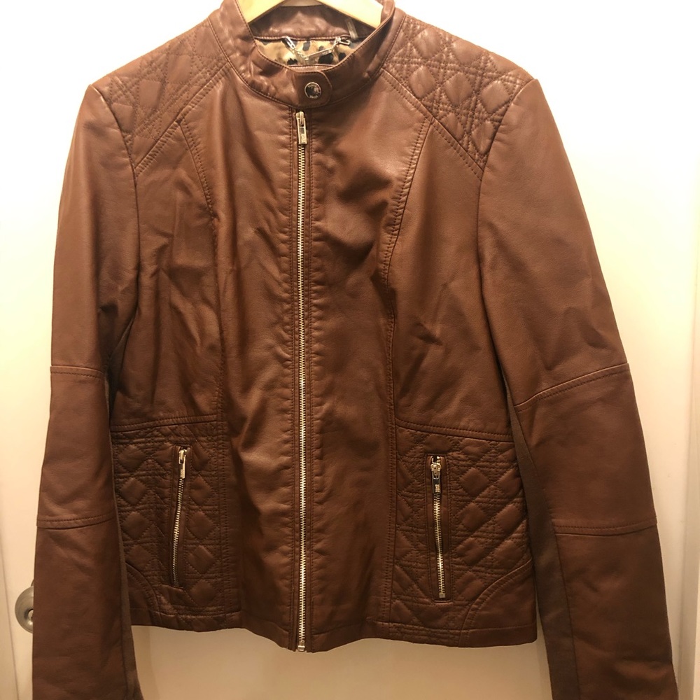 Black Rivet Brown Vegan Faux Moto Jacket L Large